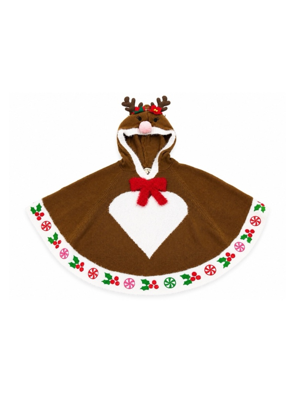 New - Margaux & Lexi Girls Reindeer Christmas Hooded Poncho Sweater | Size 5